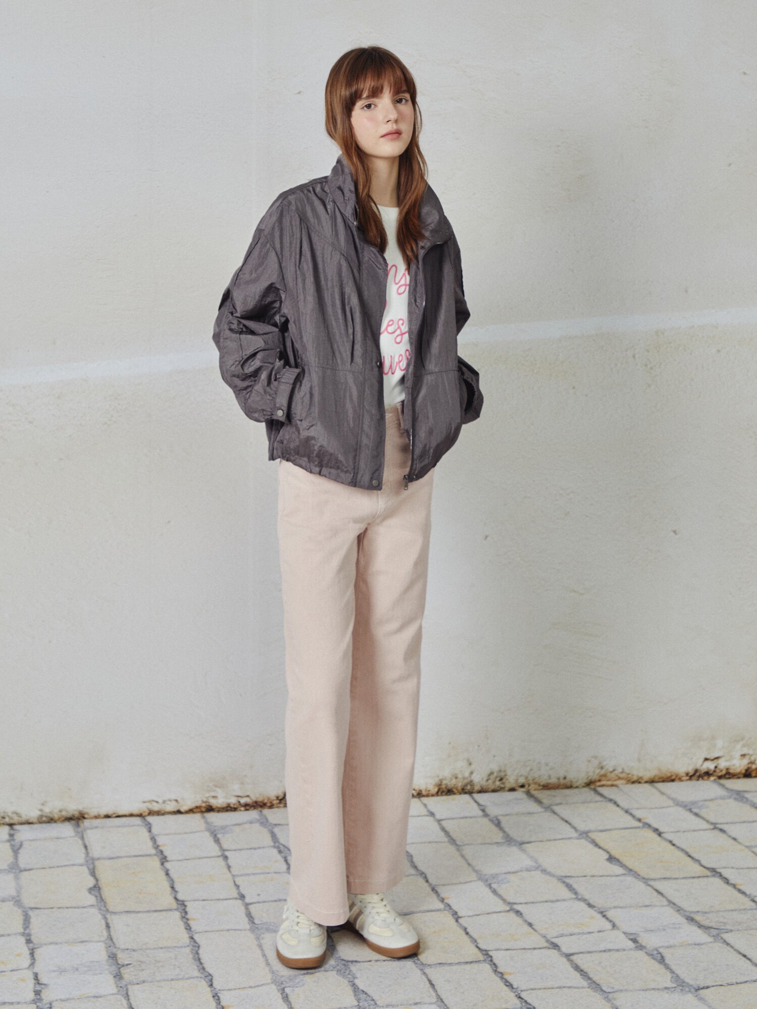 나일론 하이넥 크롭 점퍼 (GREY)