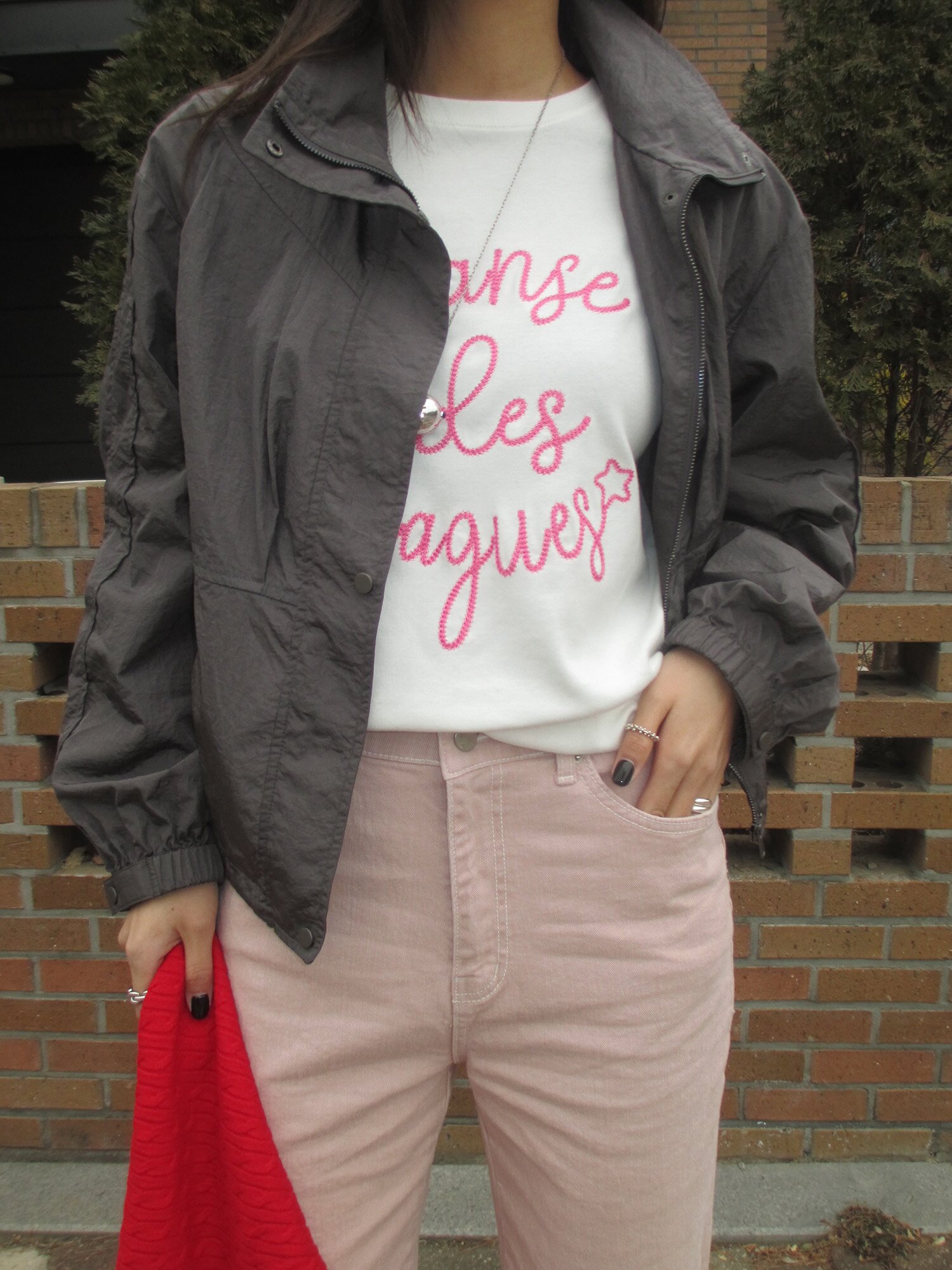 나일론 하이넥 크롭 점퍼 (GREY)