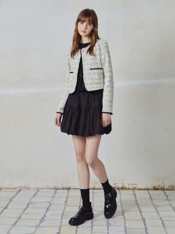 배색 트위드 크롭 재킷 