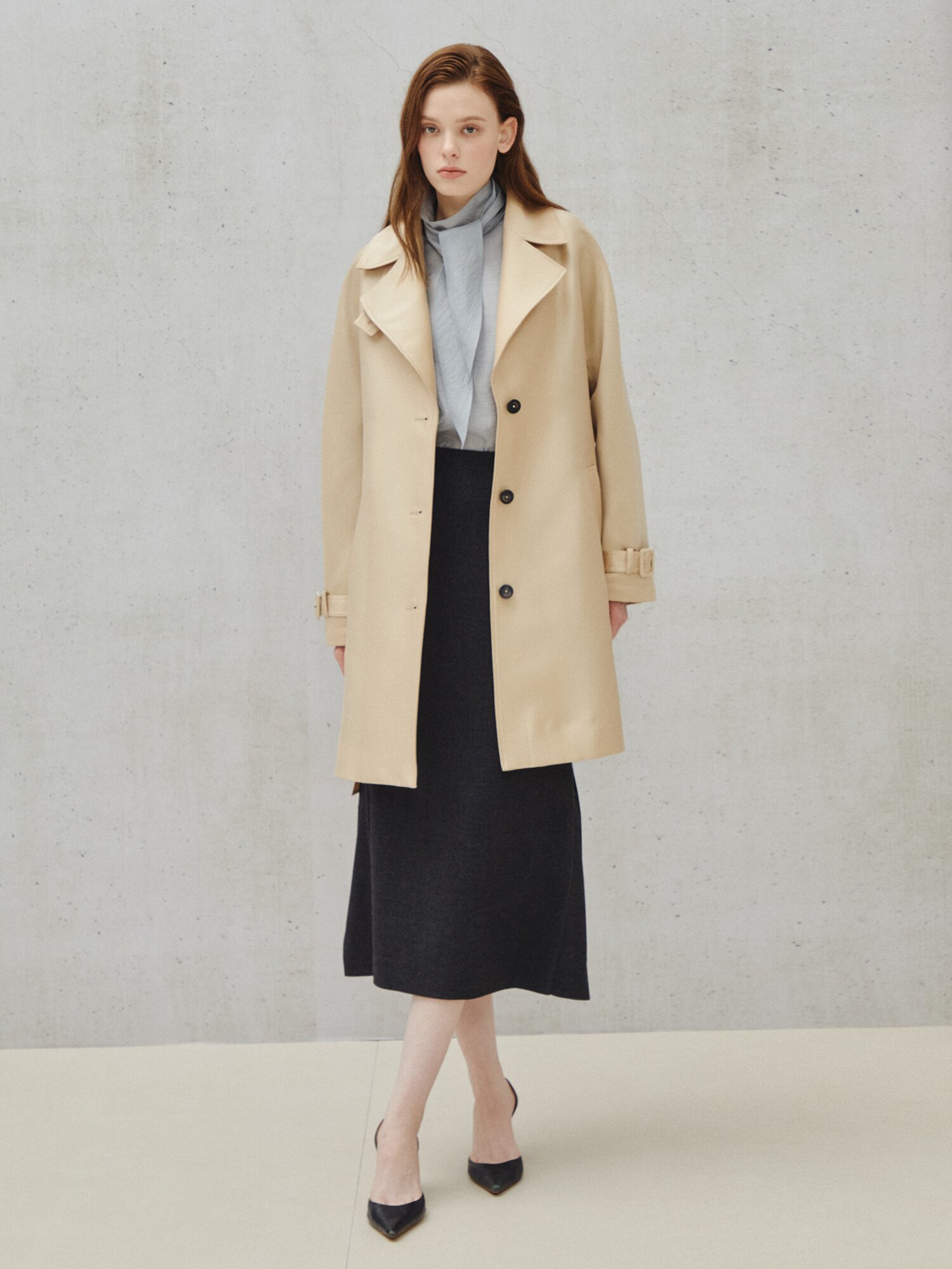 클래식 벨티드 트렌치 하프 코트 (LIGHT BEIGE)