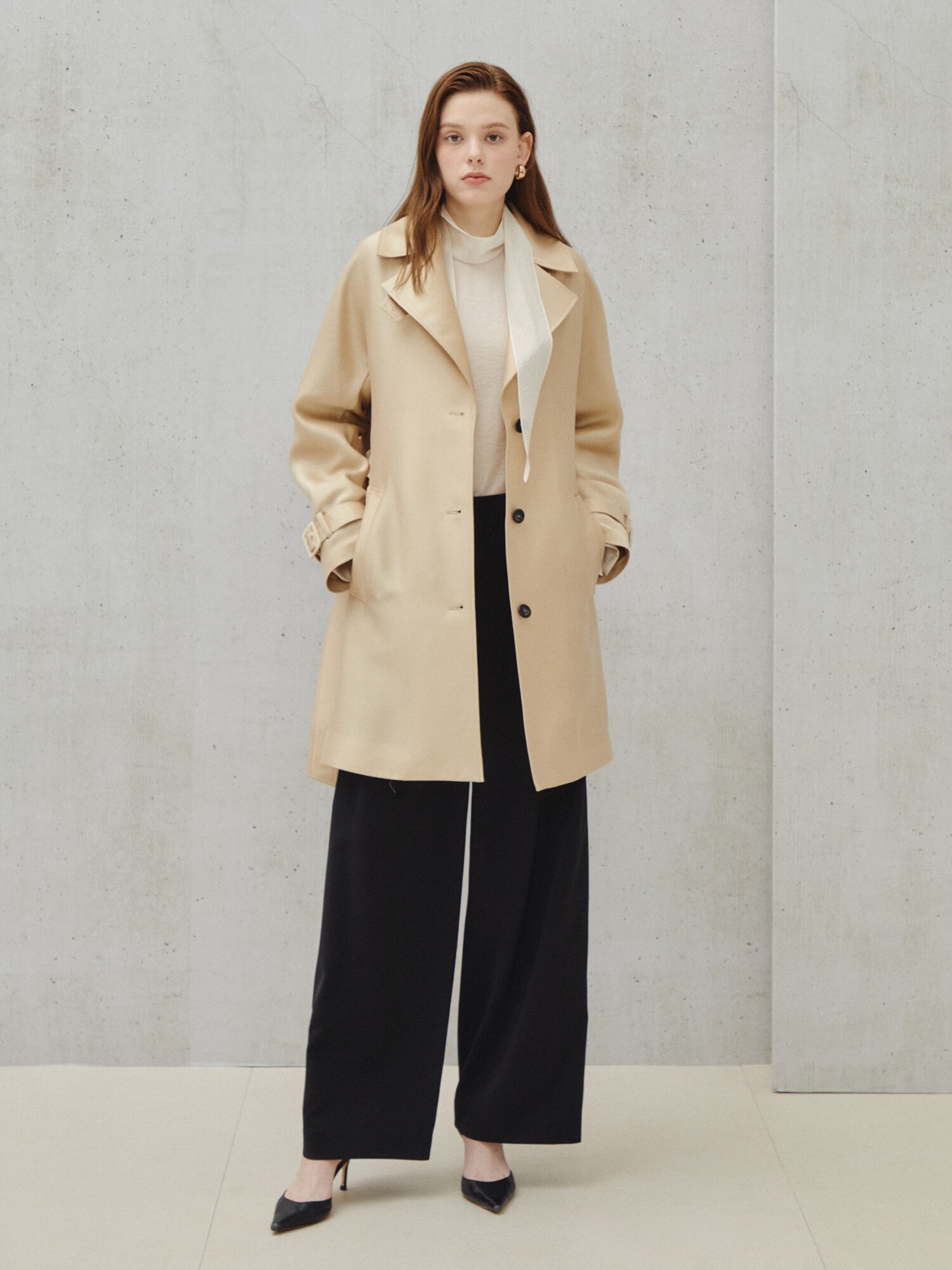 클래식 벨티드 트렌치 하프 코트 (LIGHT BEIGE)