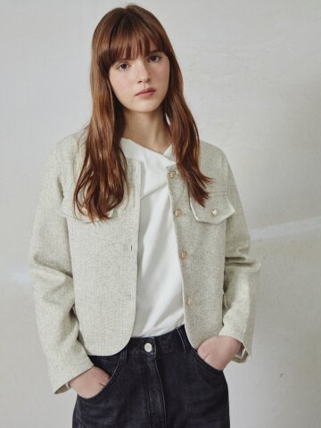 자카드 라운드넥 크롭 재킷 