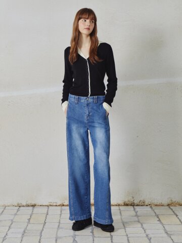 절개 와이드핏 데님팬츠 