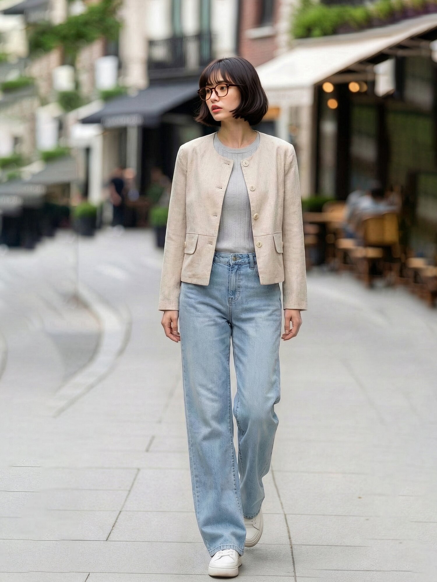 린넨 스판 라운드넥 재킷 (BEIGE)