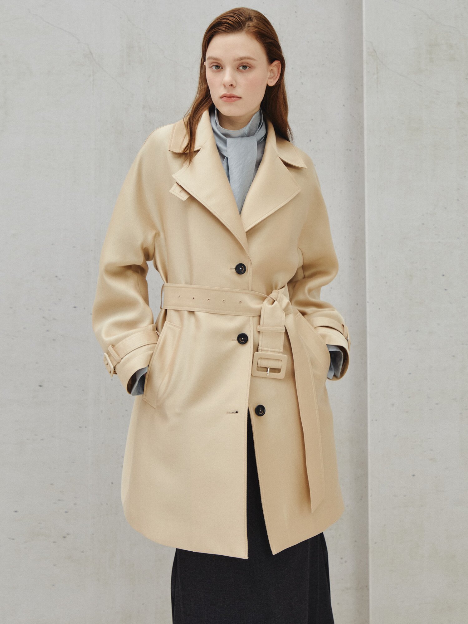 실키 텍스처 스카프 블라우스 (COOL GREY)