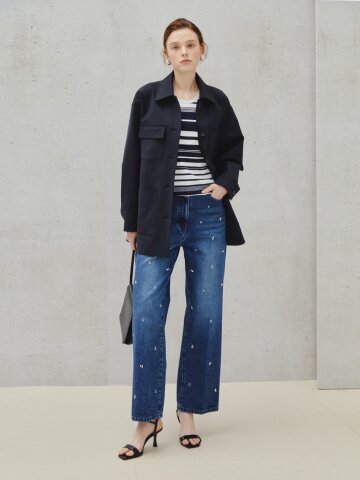 미니 스터드 스트레이트 데님 팬츠 