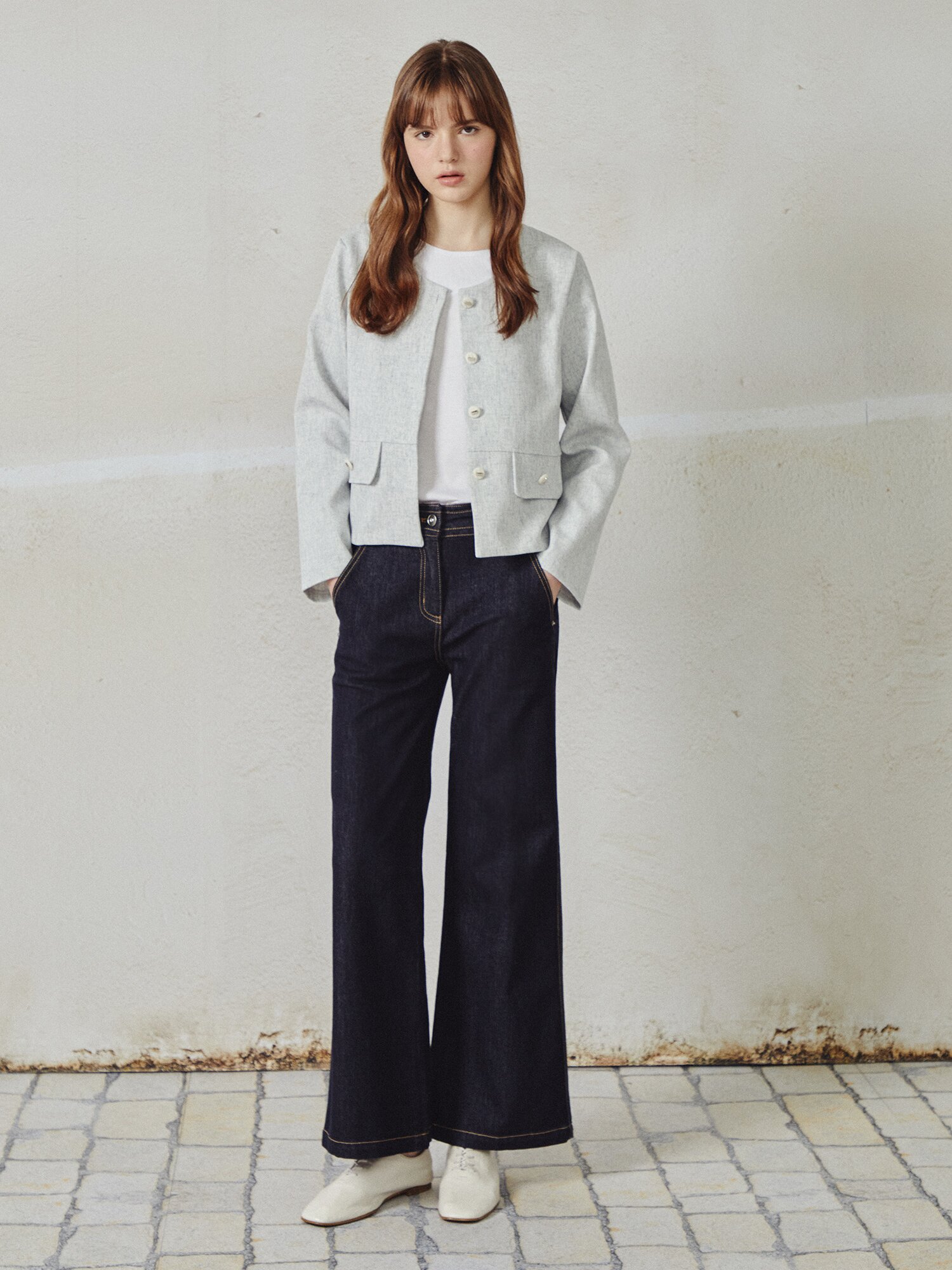 린넨 스판 라운드넥 재킷 (LIGHT GREY)