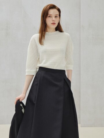 링클 볼륨 슬리브 블라우스 