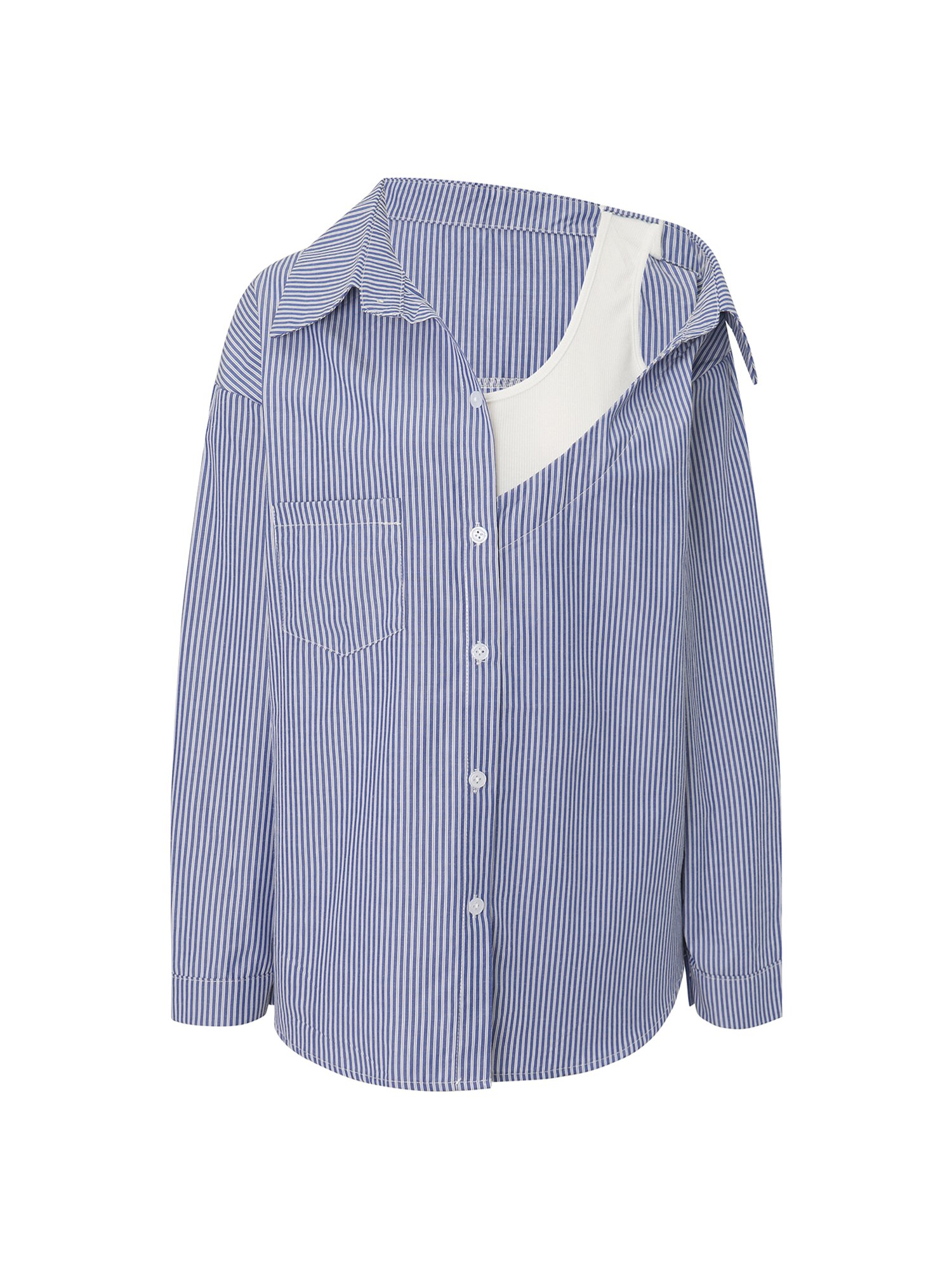 언밸런스 숄더 셔츠 블라우스 (STRIPE BLUE)