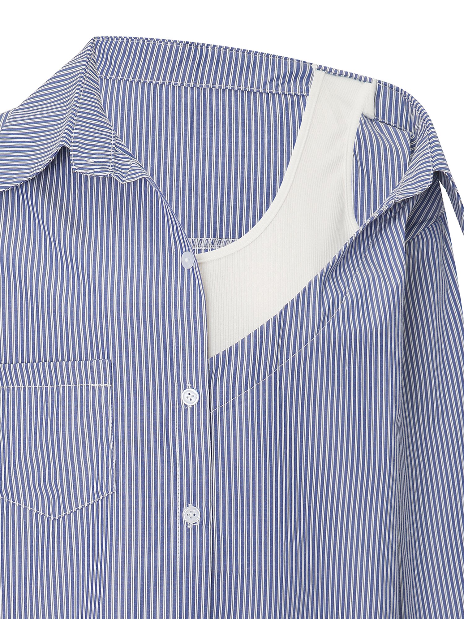 언밸런스 숄더 셔츠 블라우스 (STRIPE BLUE)