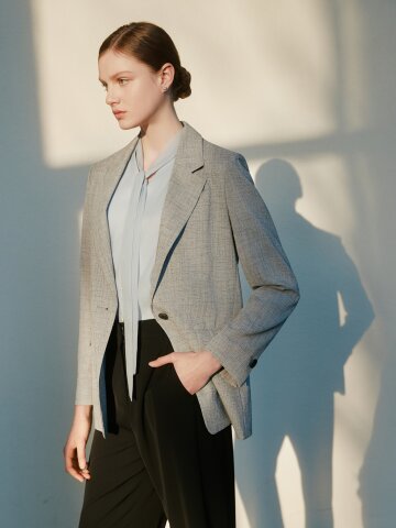 멜란지 백 슬릿 원버튼 재킷 