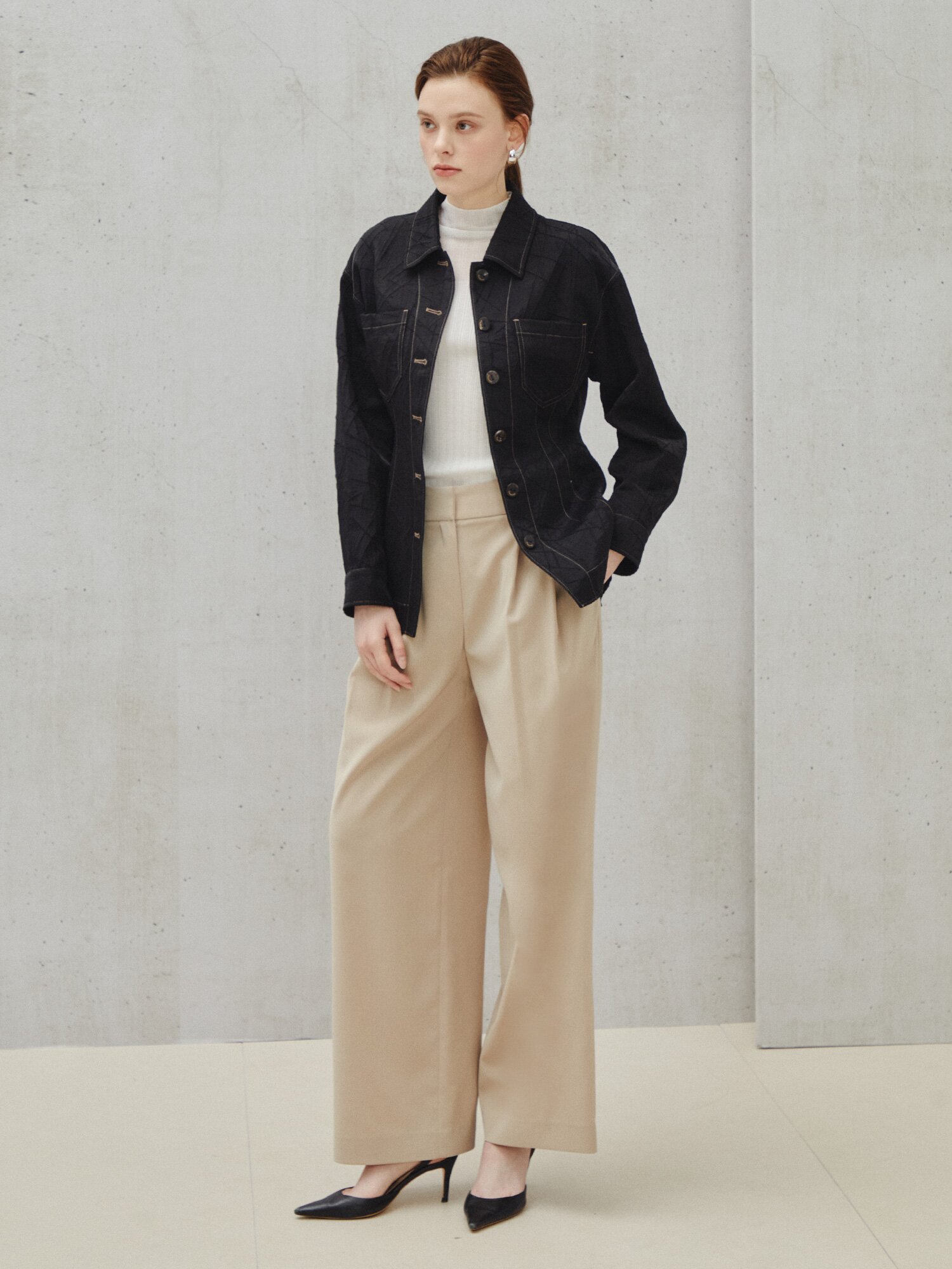 다크 인디고 스티치 라인 재킷 (BLACK)