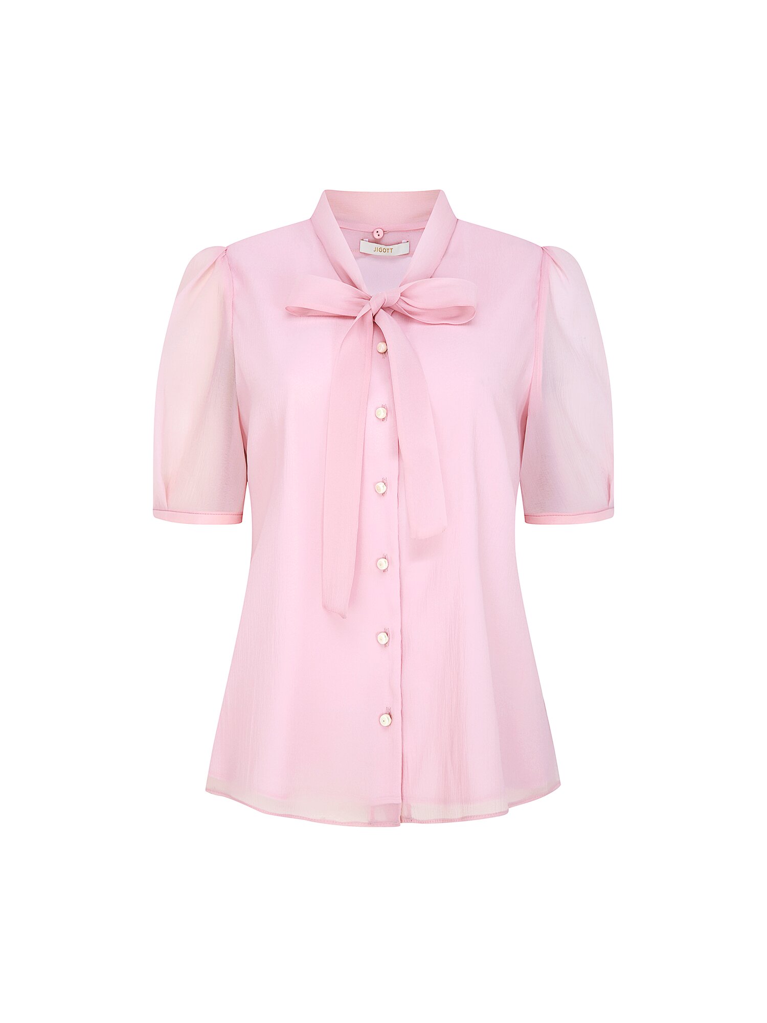 타이 퍼프 슬리브 브이넥 블라우스 (PINK)