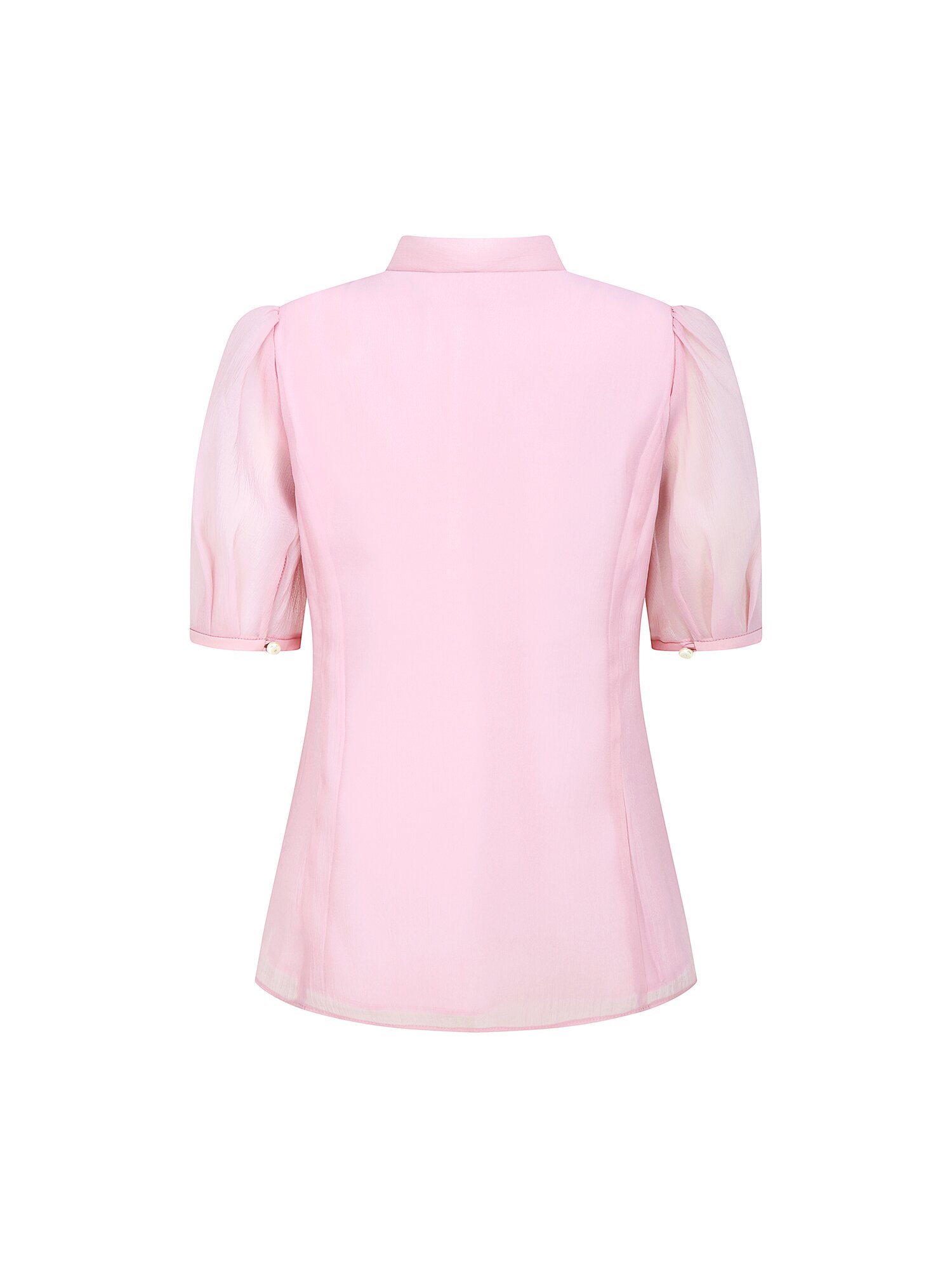 타이 퍼프 슬리브 브이넥 블라우스 (PINK)