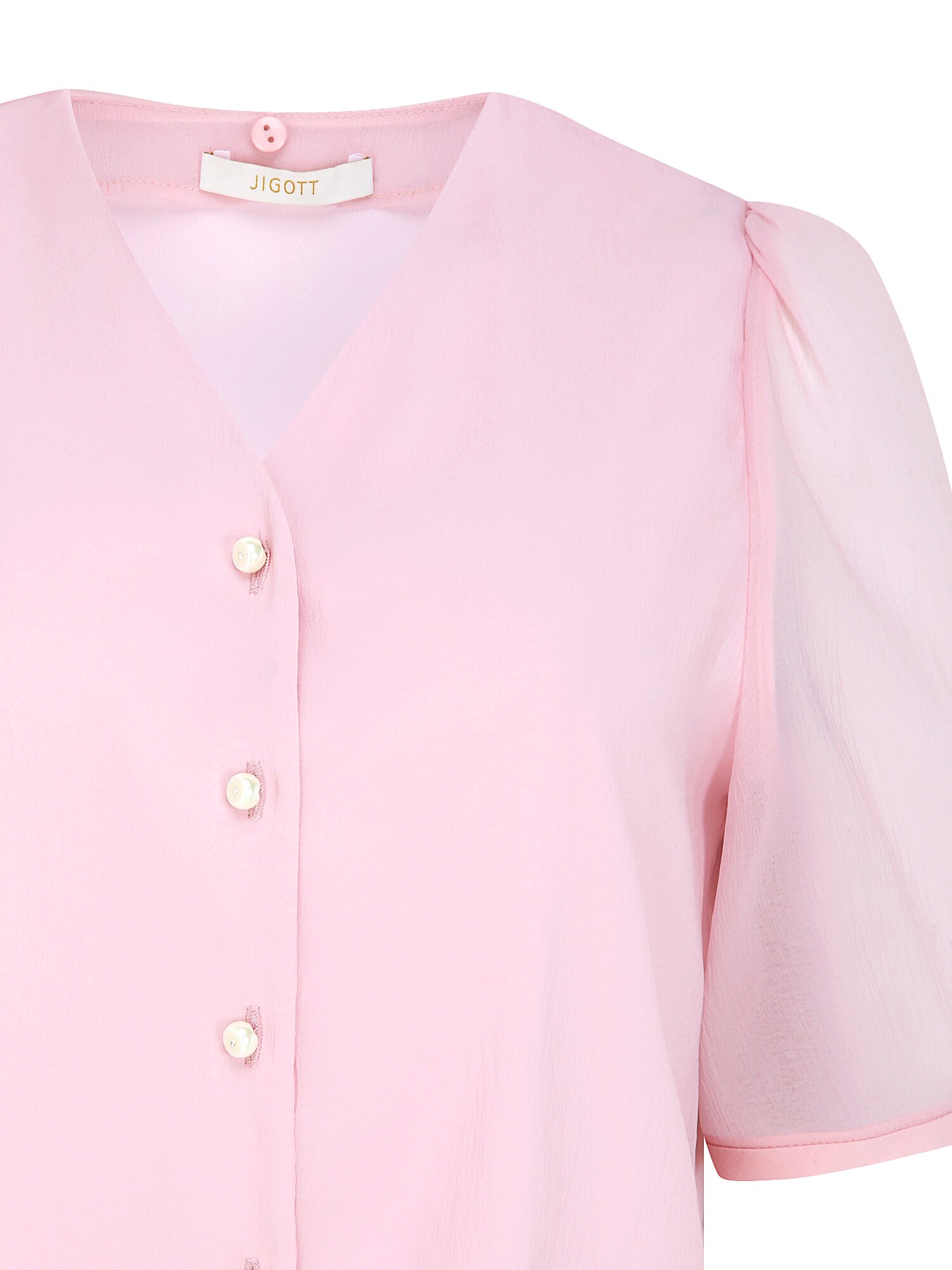 타이 퍼프 슬리브 브이넥 블라우스 (PINK)