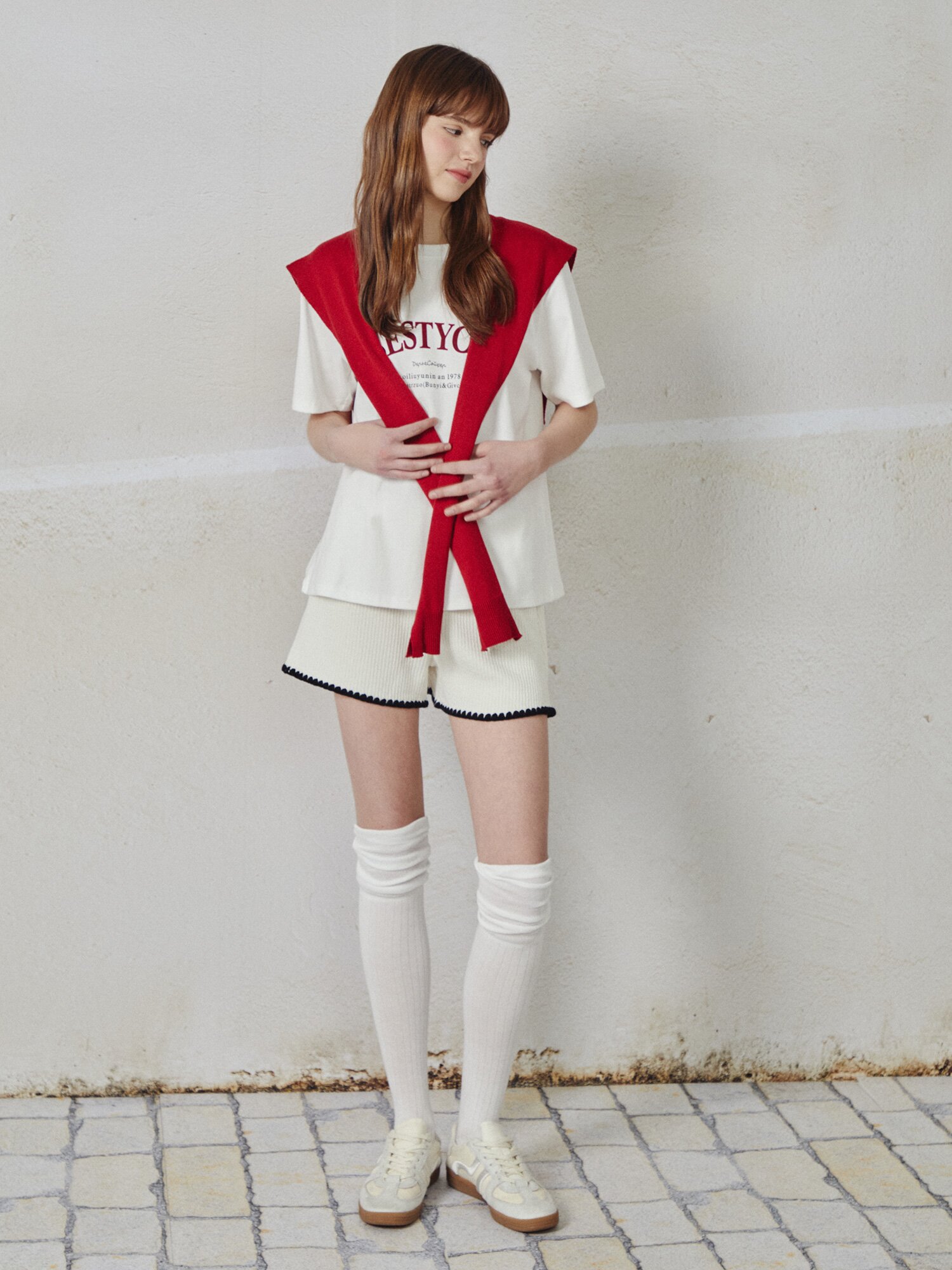 숄 레이어드 프린팅 티셔츠 (WHITE)