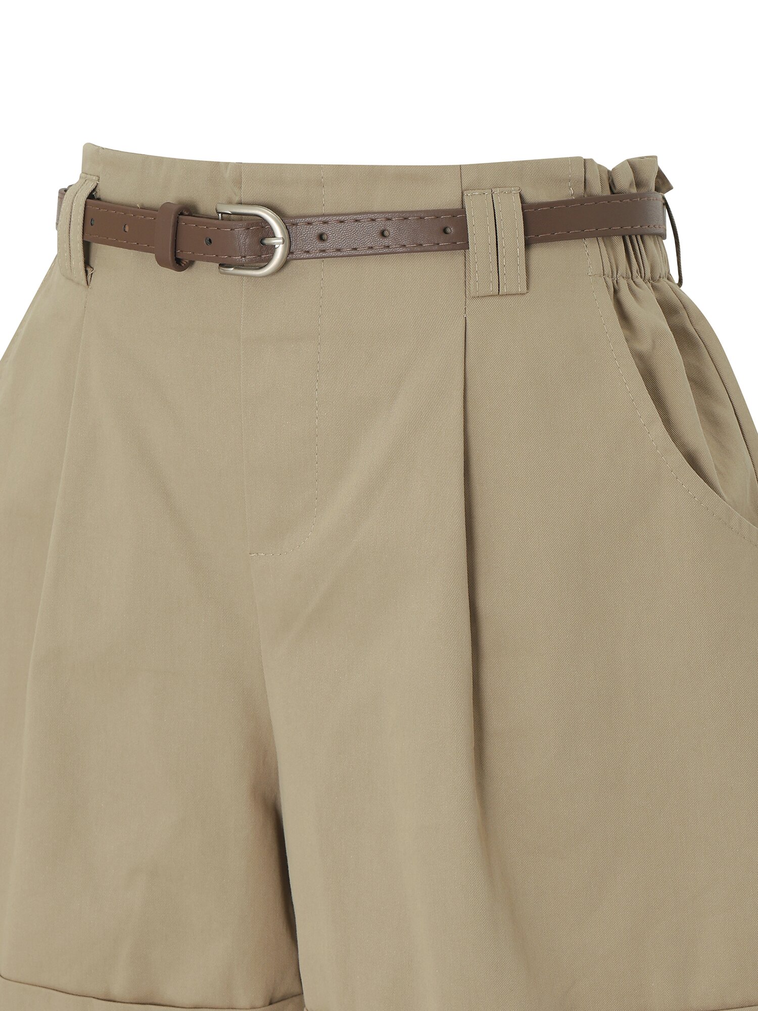 벨티드 원 턱 숏 팬츠 (BEIGE)