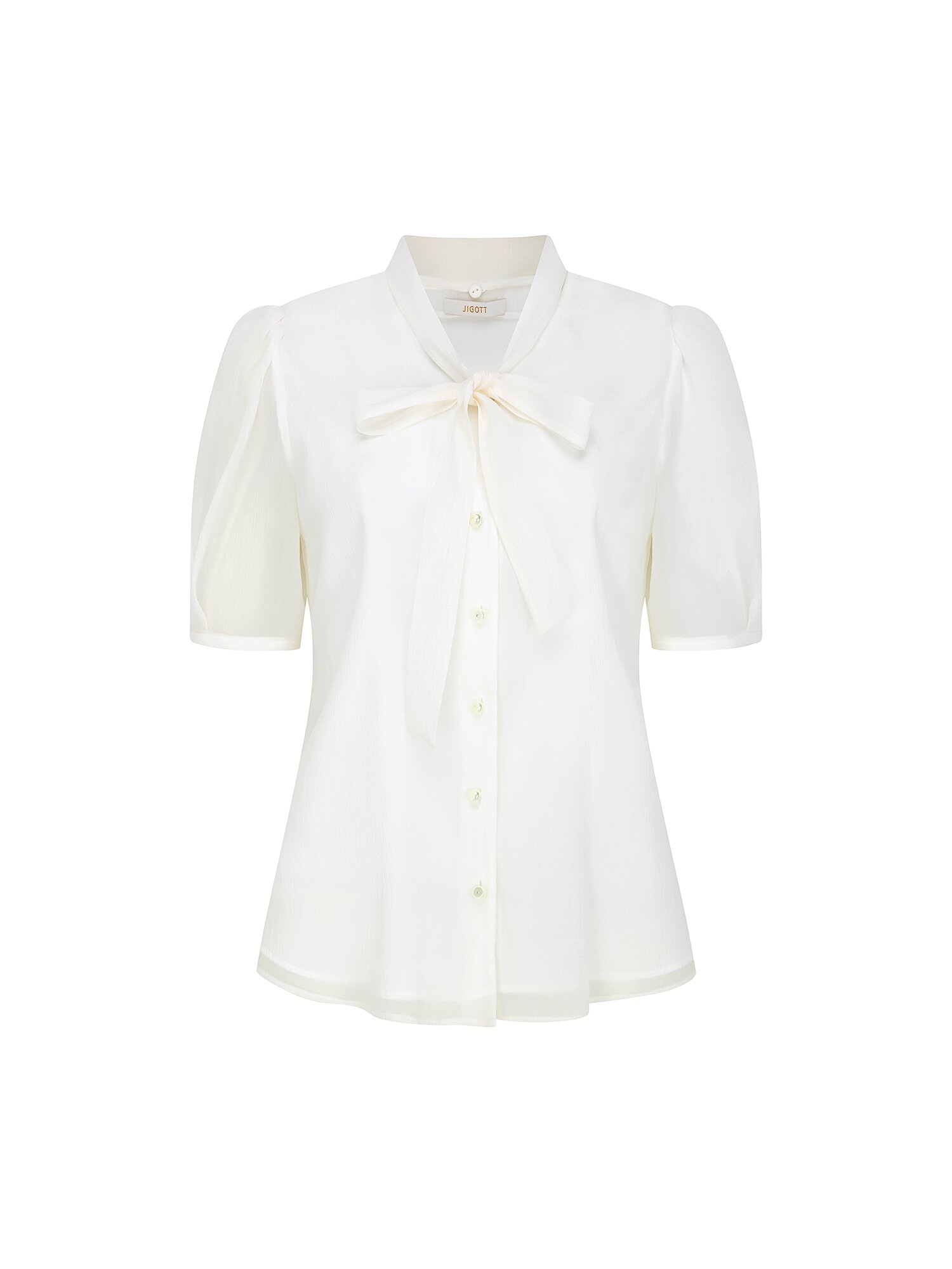 타이 퍼프 슬리브 브이넥 블라우스 (IVORY)