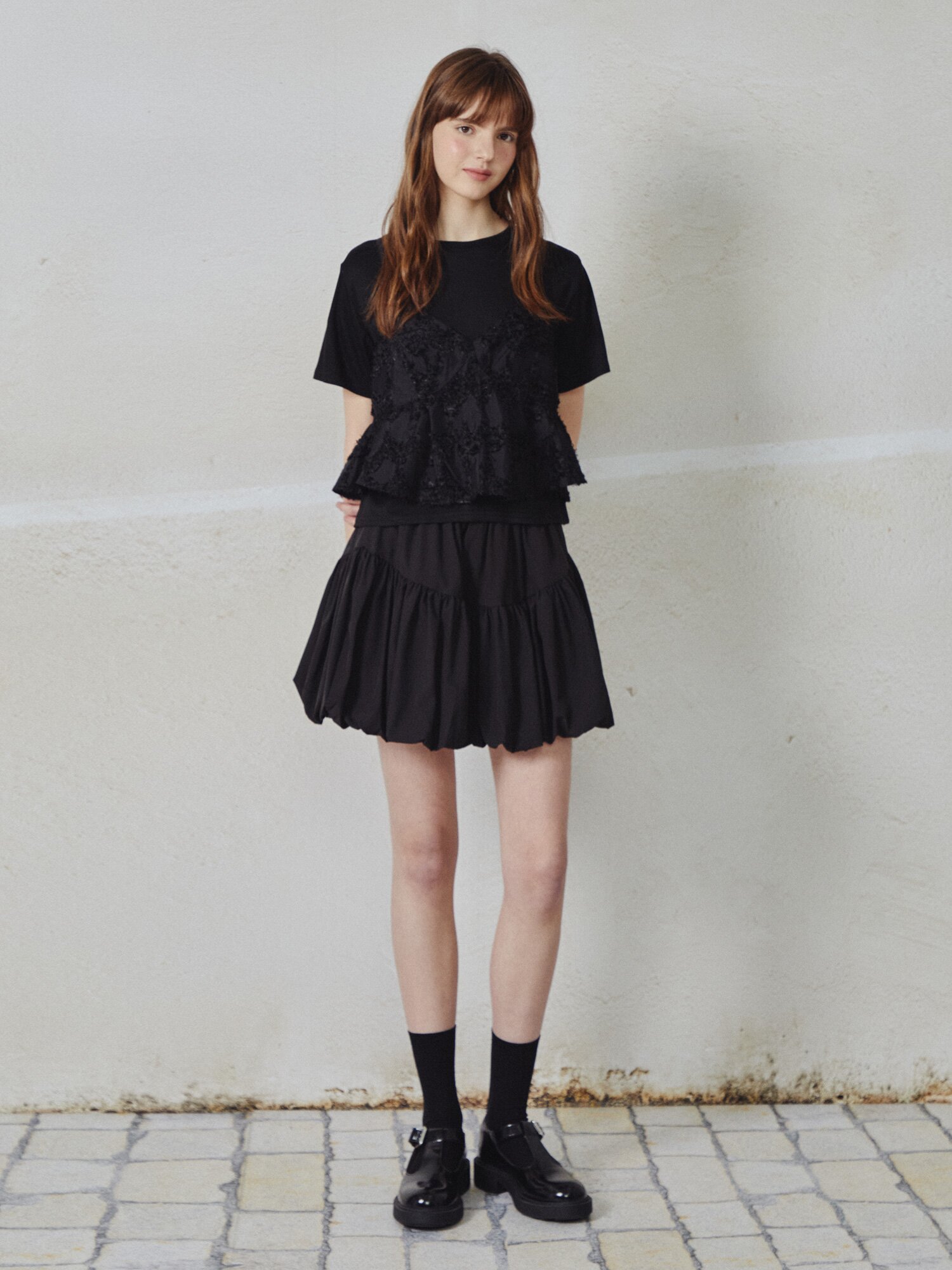 러플 뷔스티에 티셔츠 (BLACK)