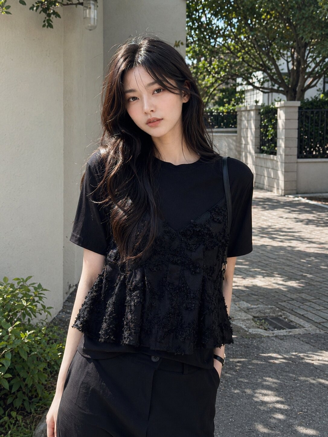 러플 뷔스티에 티셔츠 (BLACK)