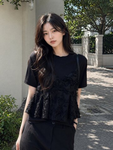 러플 뷔스티에 티셔츠 