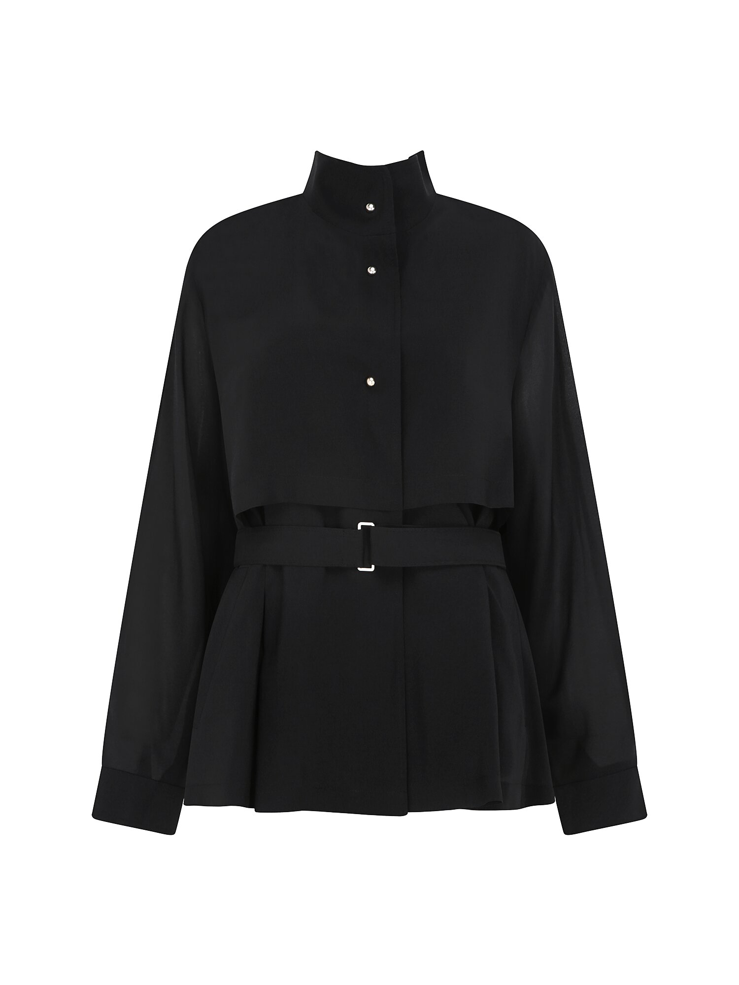 시스루 플랩 하이넥 트렌치 코트 (BLACK)