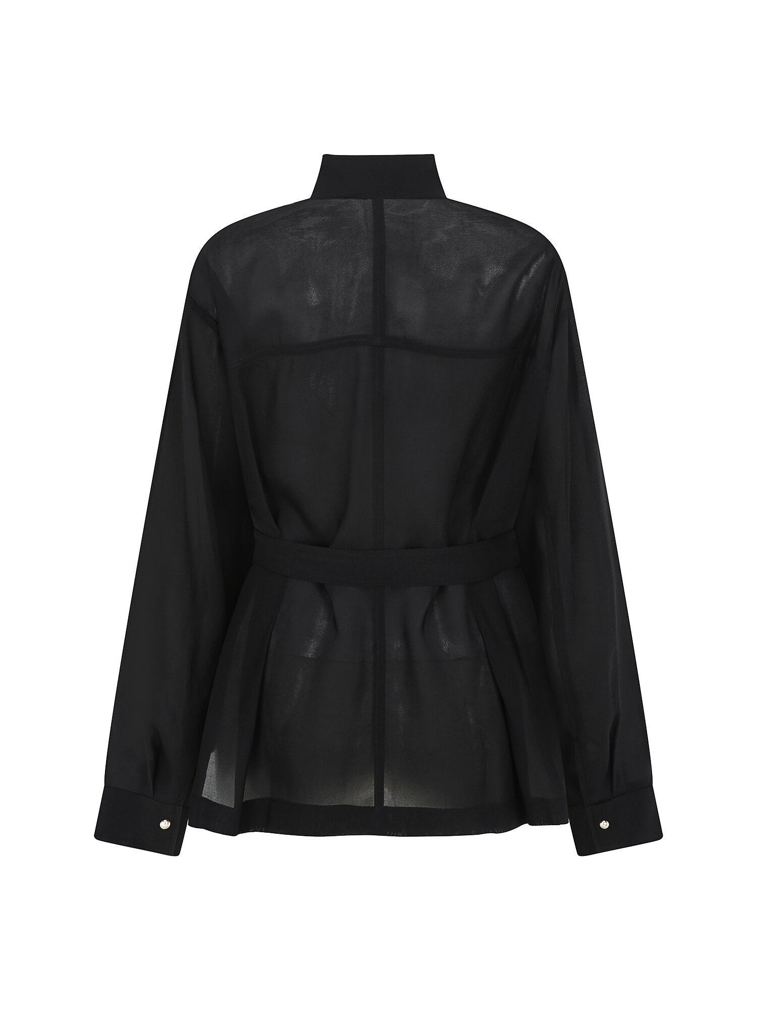 시스루 플랩 하이넥 트렌치 코트 (BLACK)