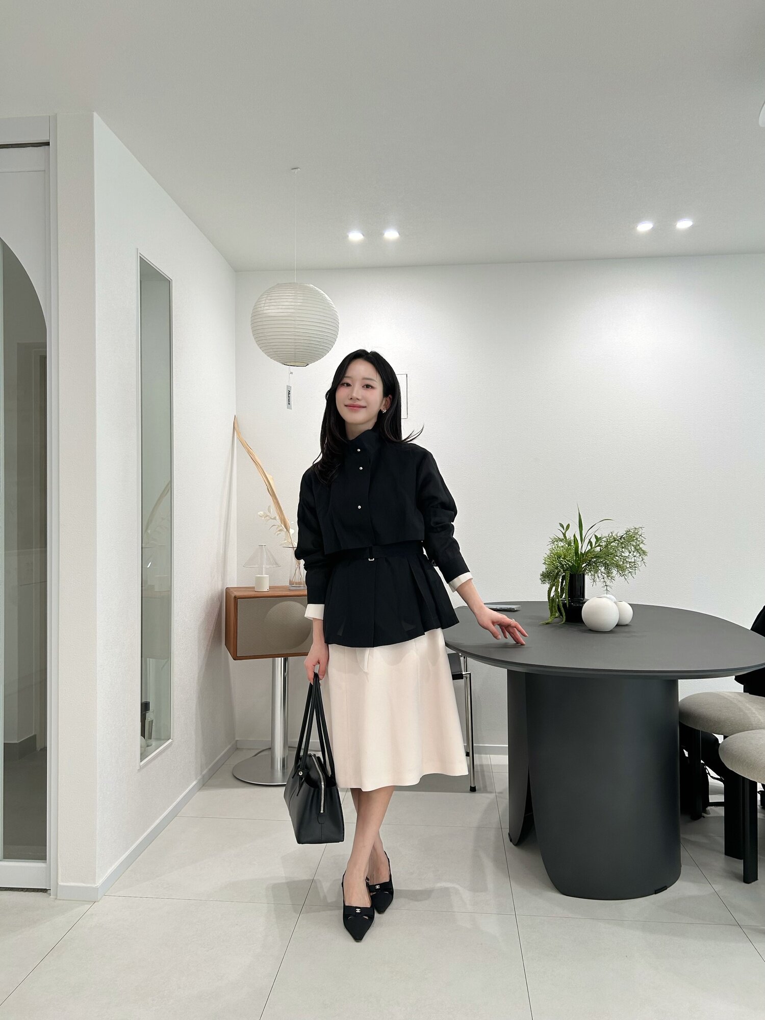 시스루 플랩 하이넥 트렌치 코트 (BLACK)