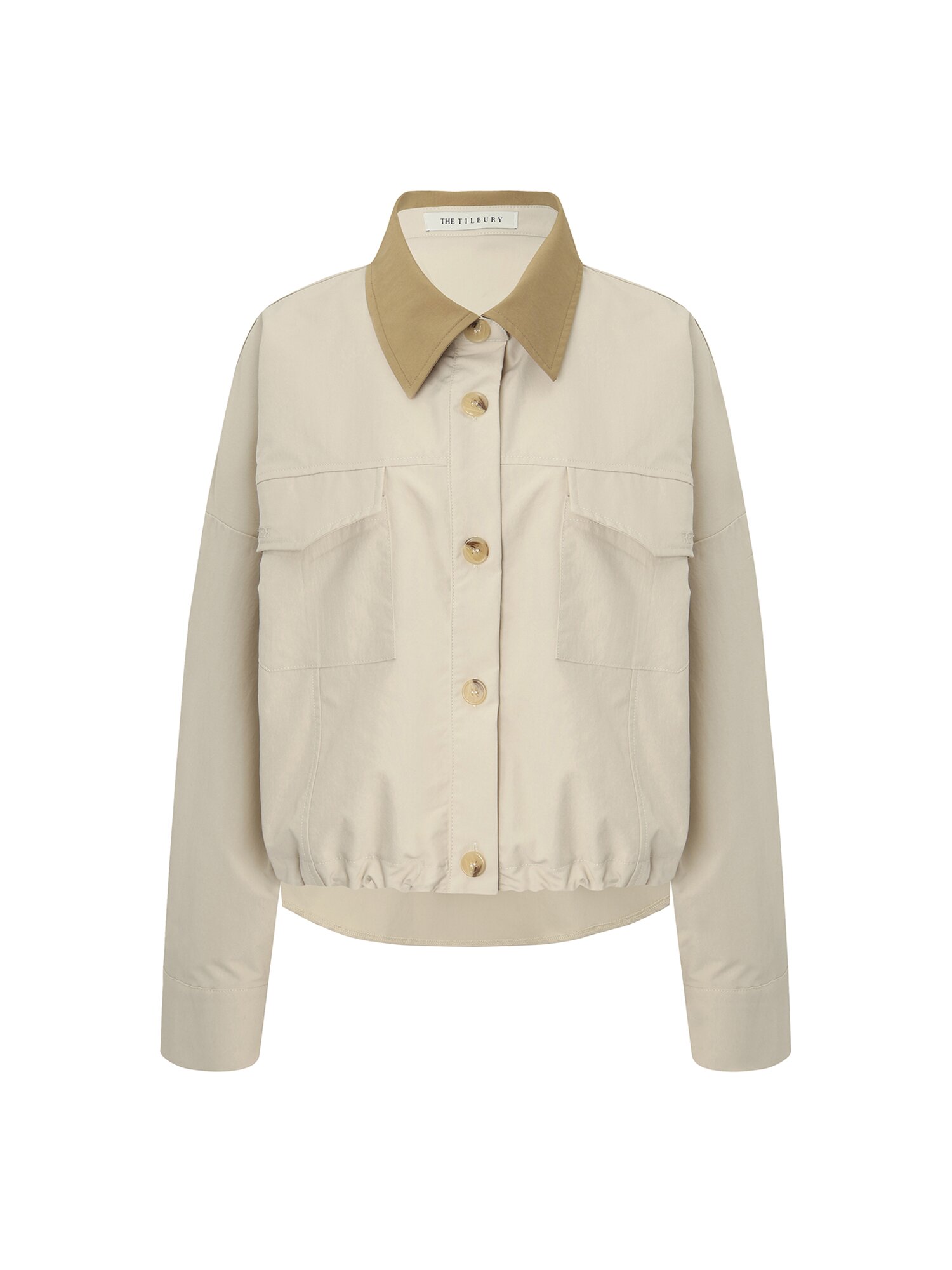 카라 배색 워크 셔츠재킷 (BEIGE)