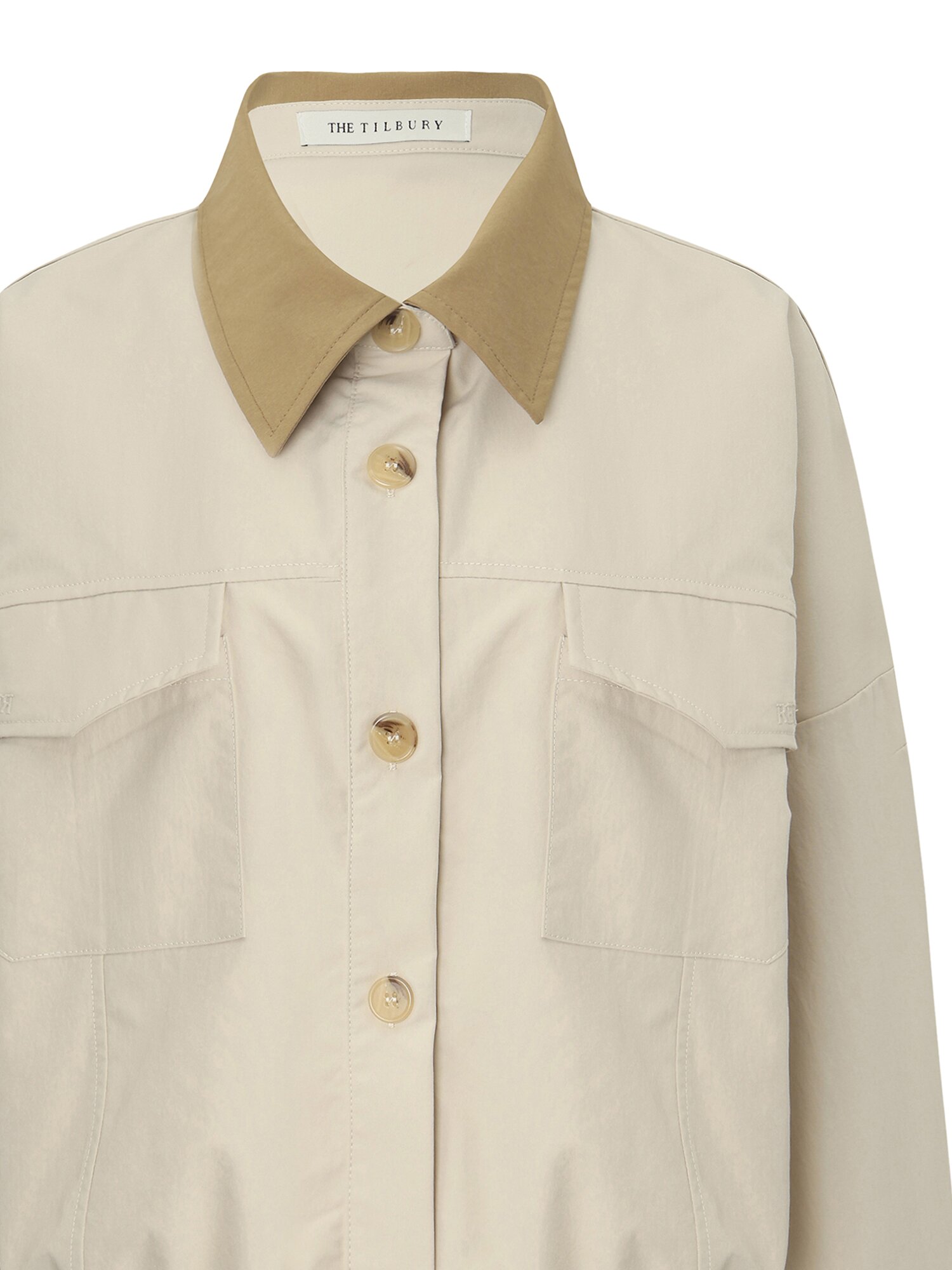 카라 배색 워크 셔츠재킷 (BEIGE)