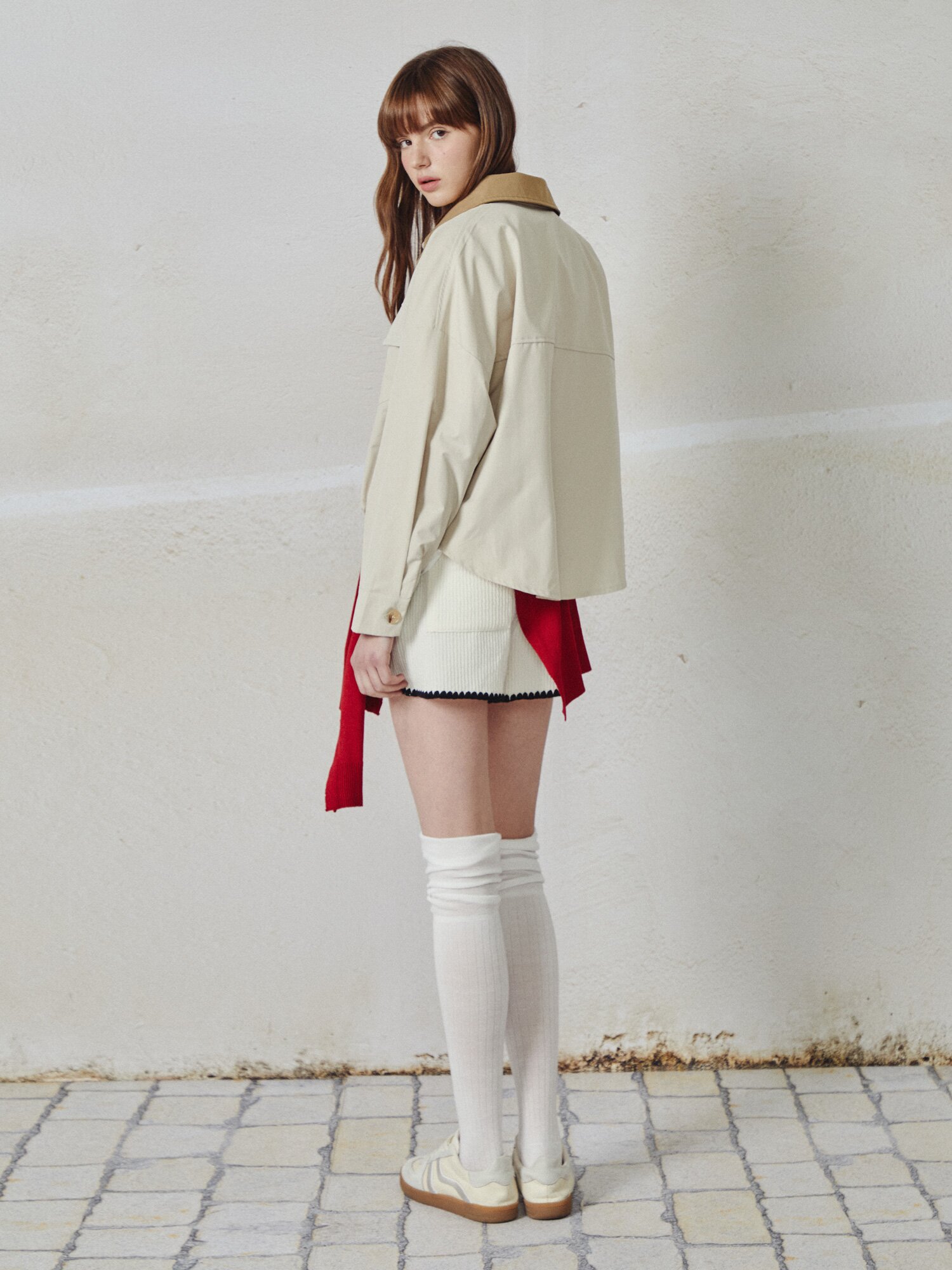카라 배색 워크 셔츠재킷 (BEIGE)