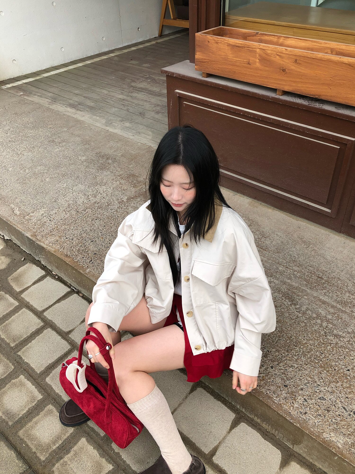 카라 배색 워크 셔츠재킷 (BEIGE)