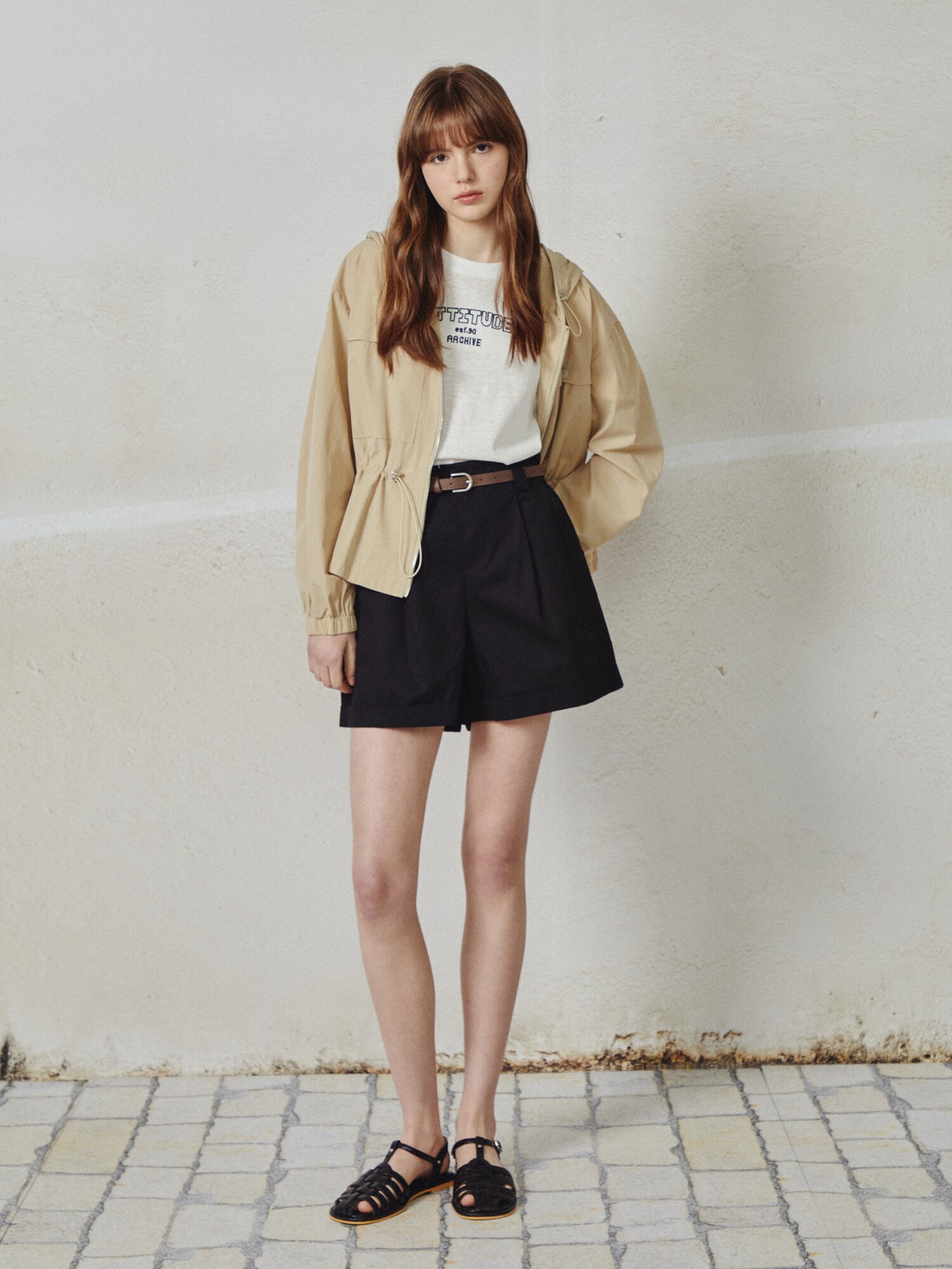 벨티드 원 턱 숏 팬츠 (BLACK)