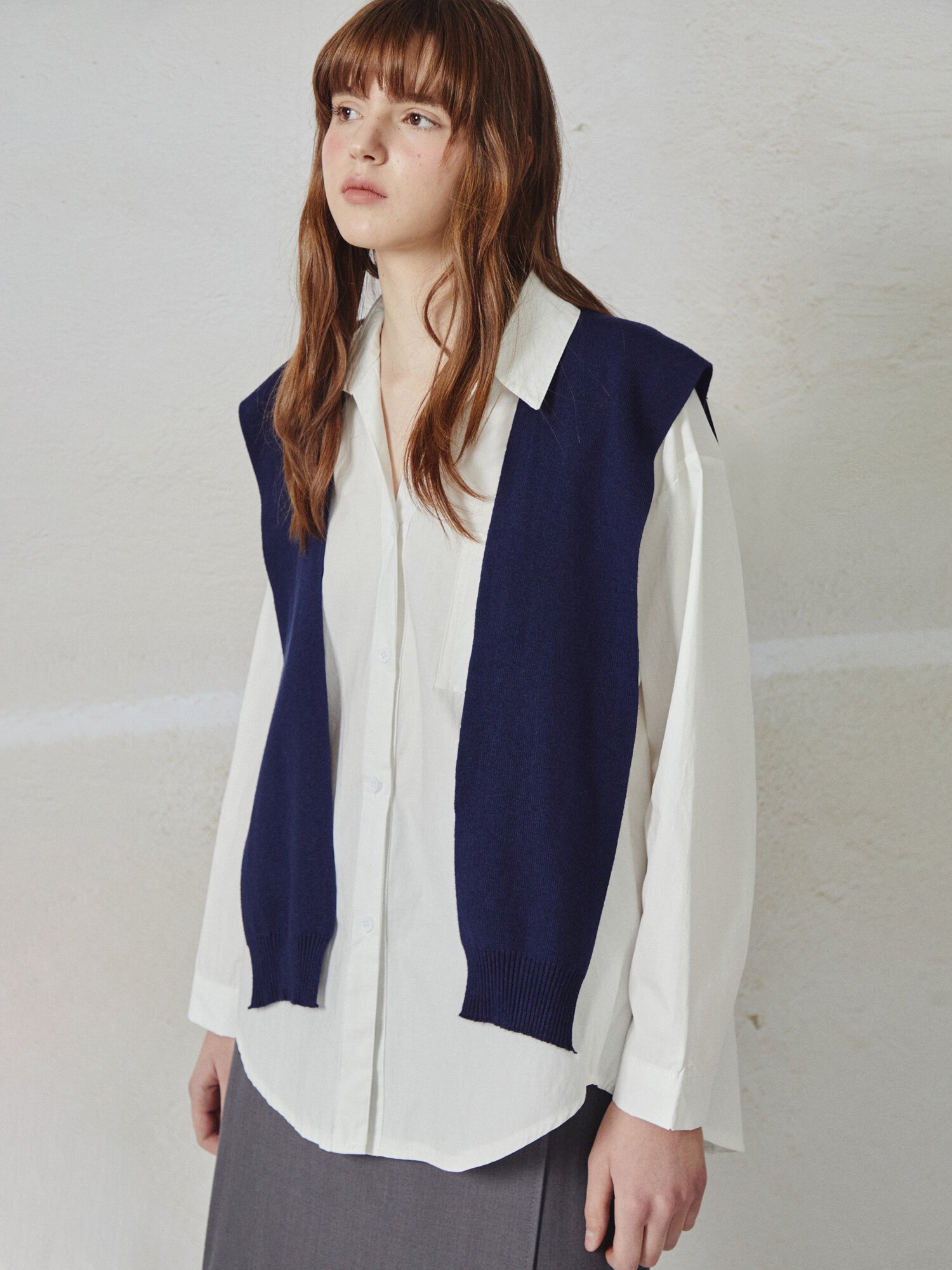 숄 레이어드 셔츠 칼라 블라우스 (WHITE)