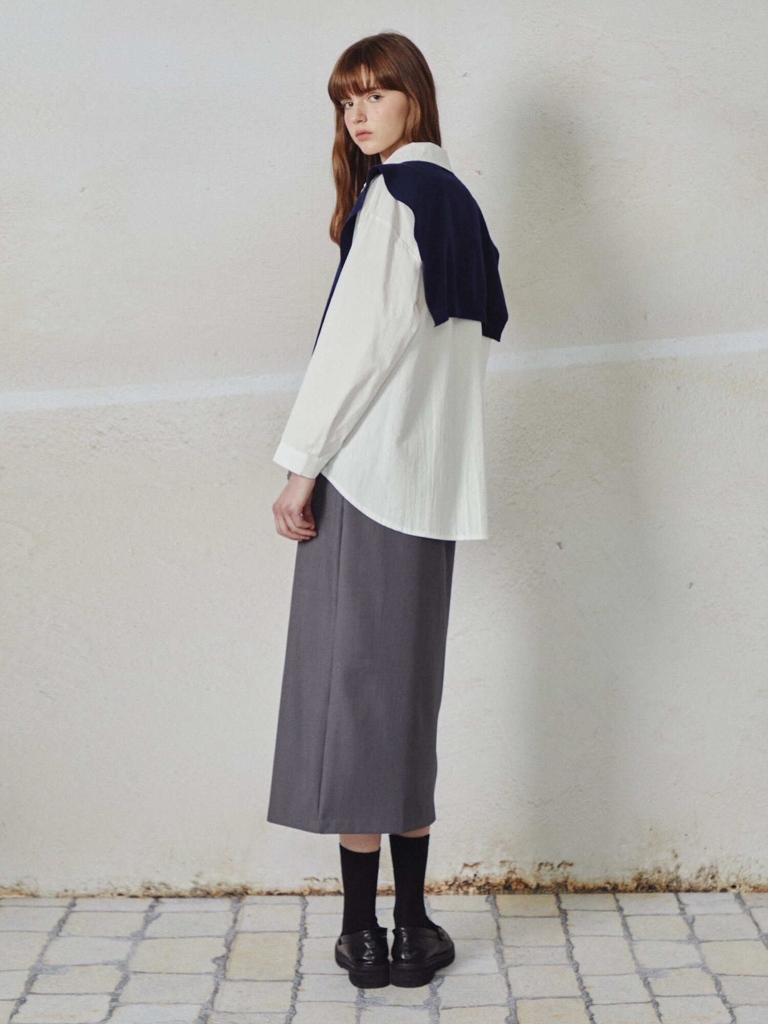숄 레이어드 셔츠 칼라 블라우스 (WHITE)