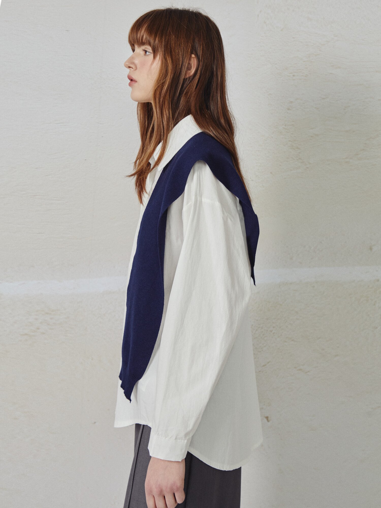 숄 레이어드 셔츠 칼라 블라우스 (WHITE)
