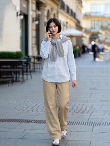 숄 레이어드 셔츠 칼라 블라우스 