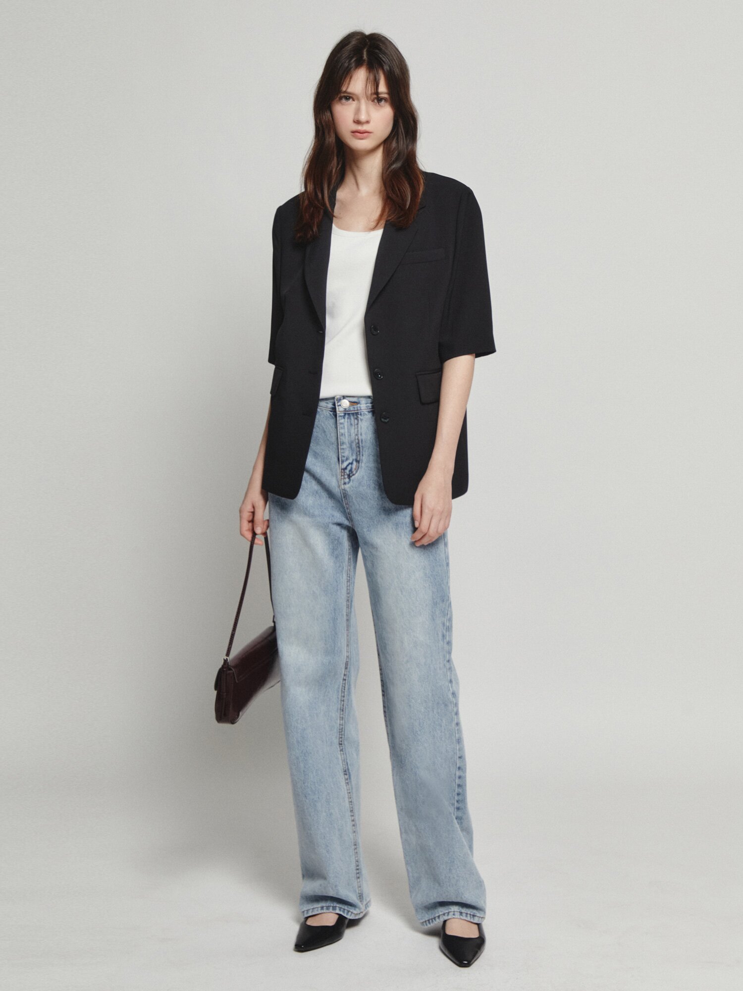 워싱 일자핏 데님 팬츠 (BLUE)