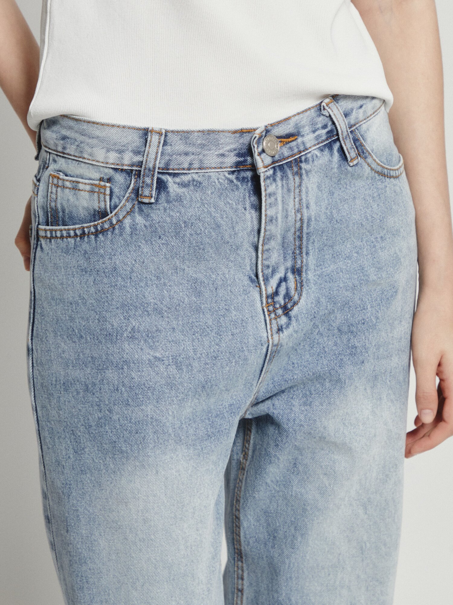 워싱 일자핏 데님 팬츠 (BLUE)