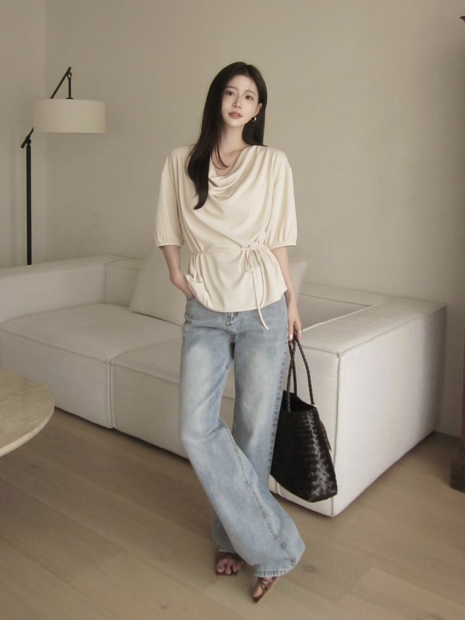 워싱 일자핏 데님 팬츠 (BLUE)