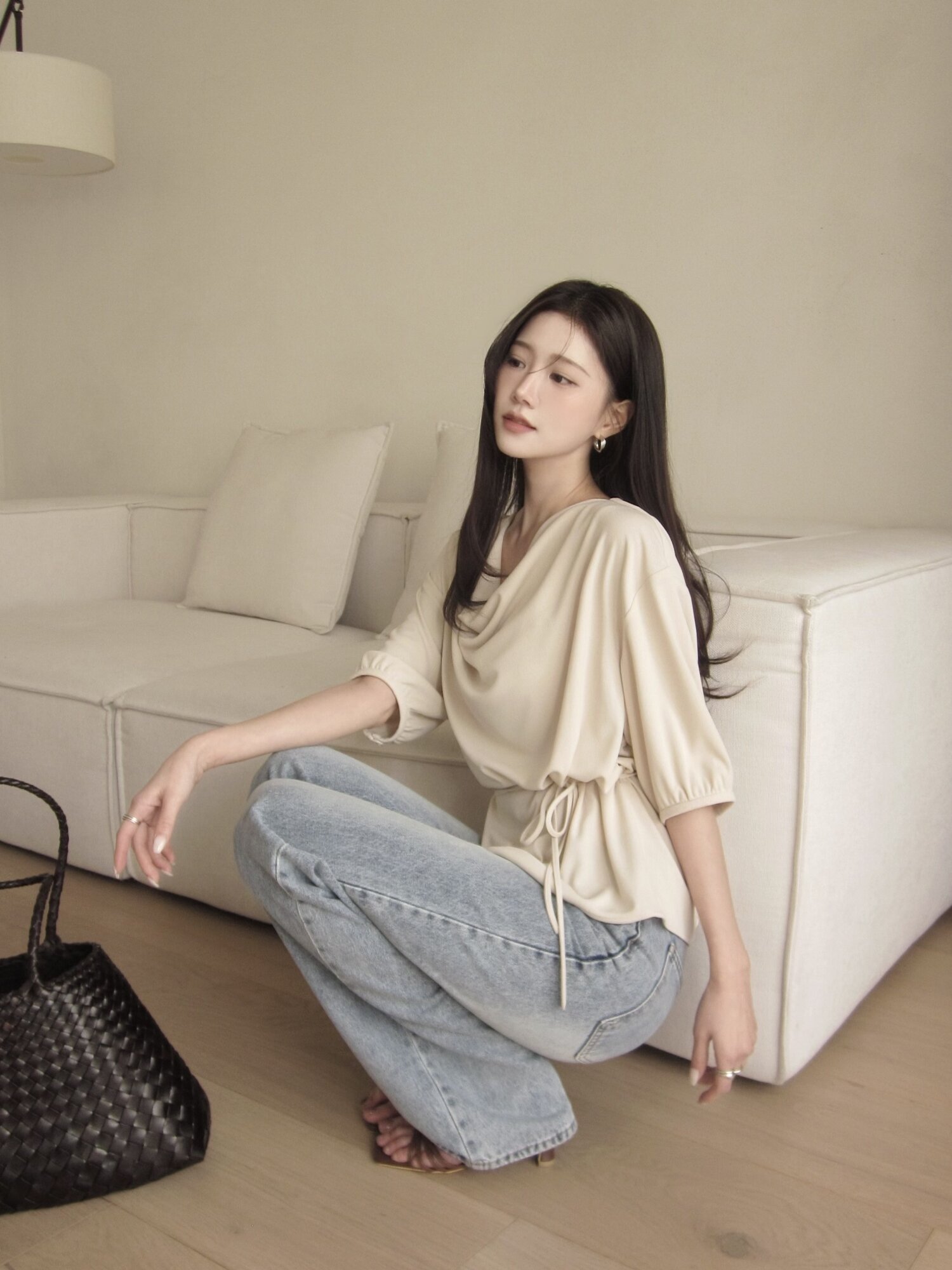 워싱 일자핏 데님 팬츠 (BLUE)