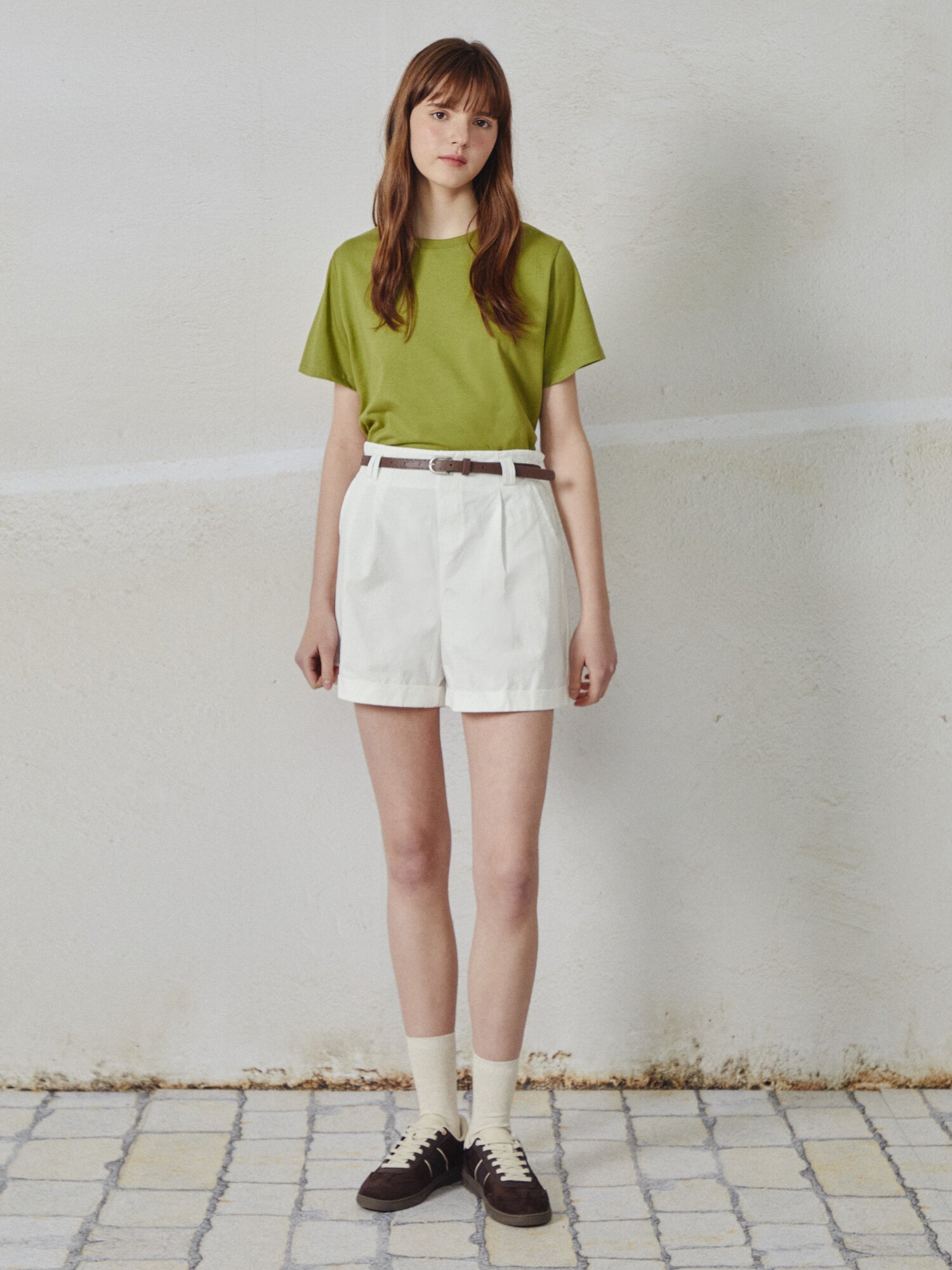 벨티드 원 턱 숏 팬츠 (WHITE)