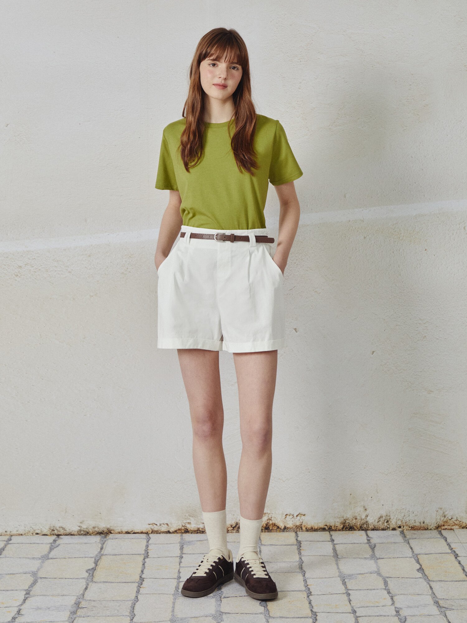 벨티드 원 턱 숏 팬츠 (WHITE)
