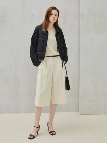 벨티드 핀턱 큐롯 슬랙스 