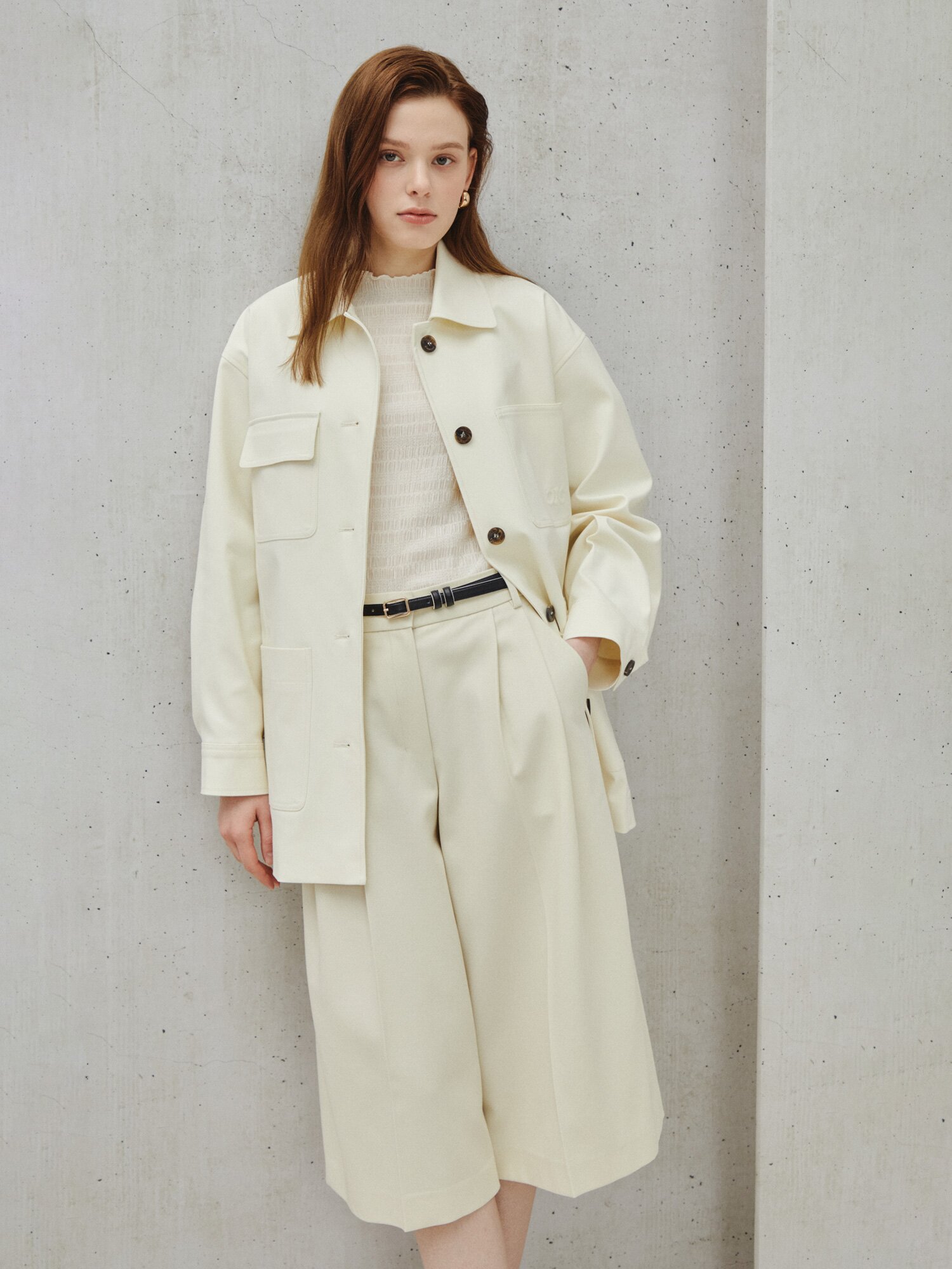 벨티드 핀턱 큐롯 슬랙스 (CREAM)