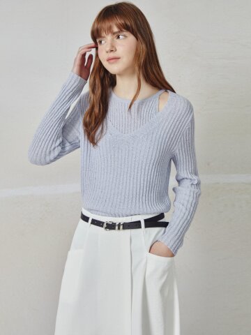 브이넥 레이어드 풀오버 니트 