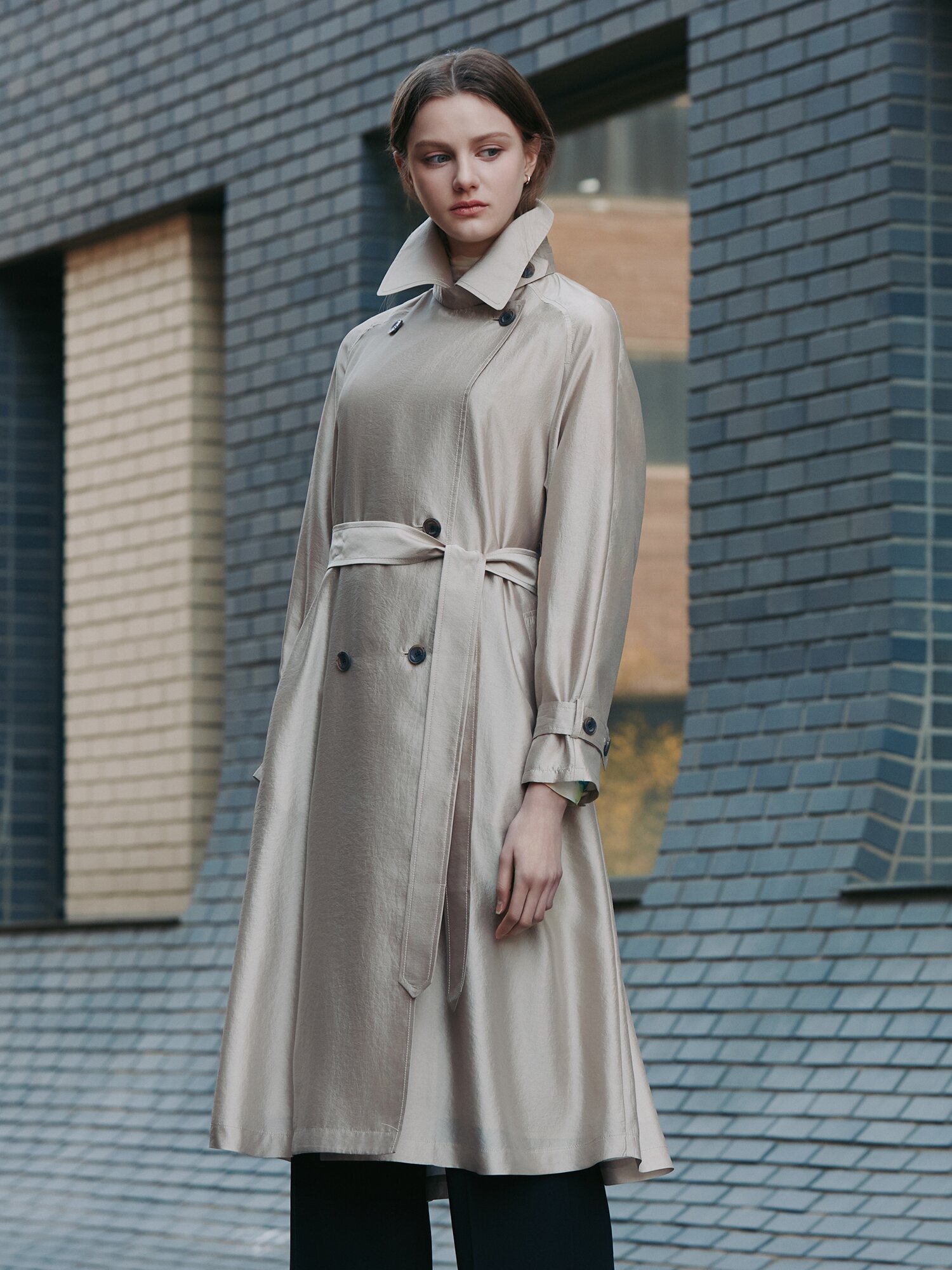 시스루 더블 버튼 트렌치 코트 (BEIGE)