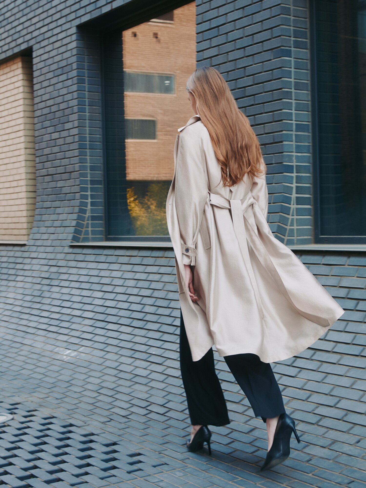 시스루 더블 버튼 트렌치 코트 (BEIGE)