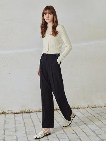 와이드핏 자수 밴딩 슬랙스 팬츠 