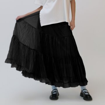 Y2K 발레코어 캉캉 샤 롱스커트_블랙